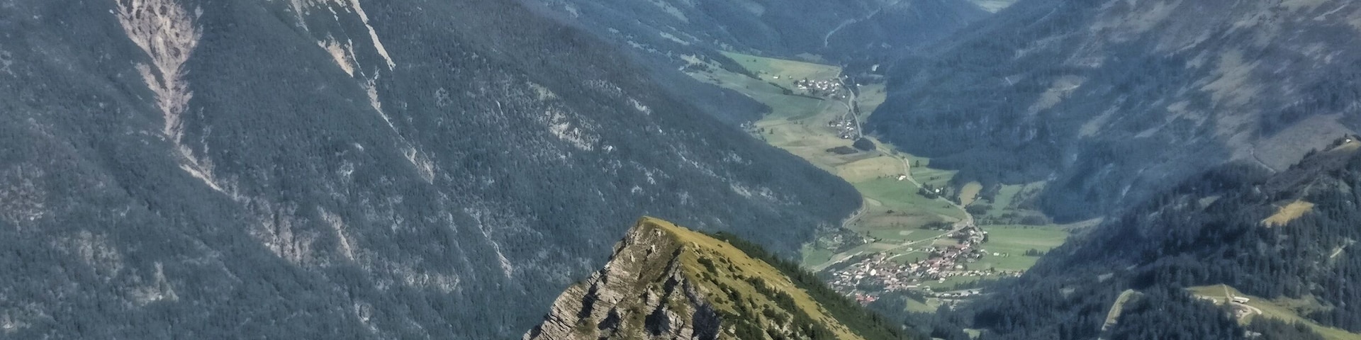 View from Thaneller up to Wetterstein Mountain with germanys highest peak (Zugspitze)