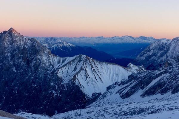 The top of germany at 5.30 pm. Beautiful view over the german and austrian alps.