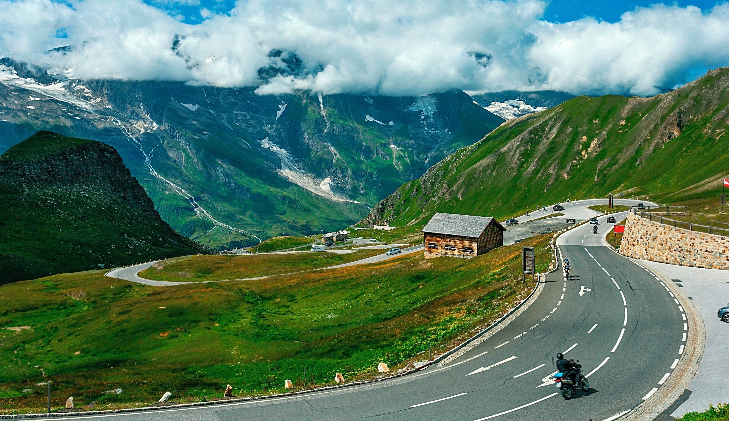 Grossglockner in Austria and High Alpine road.If you like driving this is place to visit.Specialy built for road race,closed in winter and you have to pay about 25euros to enjoy it.Well worth it!