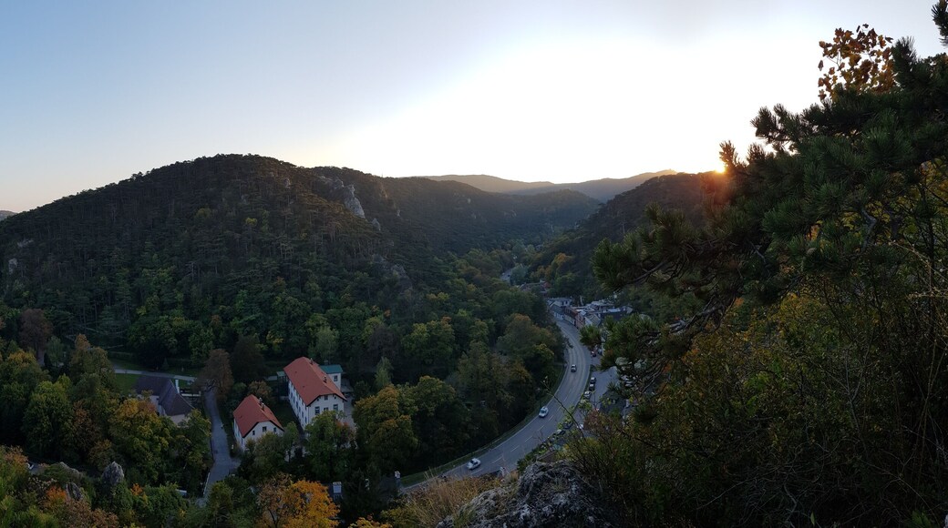 Wonderful autumn landscape and view on Moedling, Lower Austria. Beautiful Travel destination trip from Vienna. Beautiful view with a blue sky.