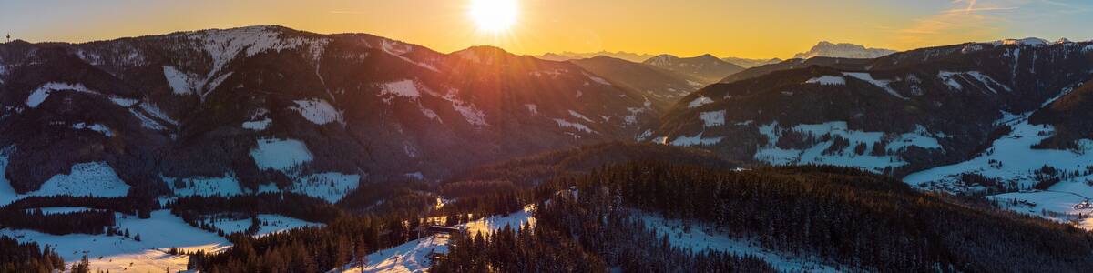 Beautiful Austrian Alps at Filzmoos at sunset in winter