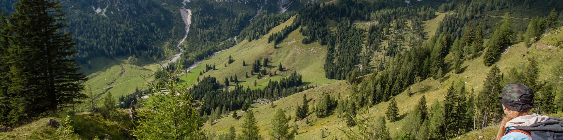Panoramic view of mountains in Salzkammergut, Austria near Filzmoos in a beautiful summer day