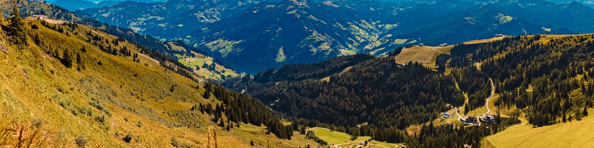 High resolution stitched alpine summer panorama at Mount Fulseck, Dorfgastein, St. Johann im Pongau, Salzburg, Austria
