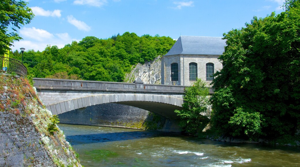 Durbuy showing heritage architecture, a bridge and a river or creek