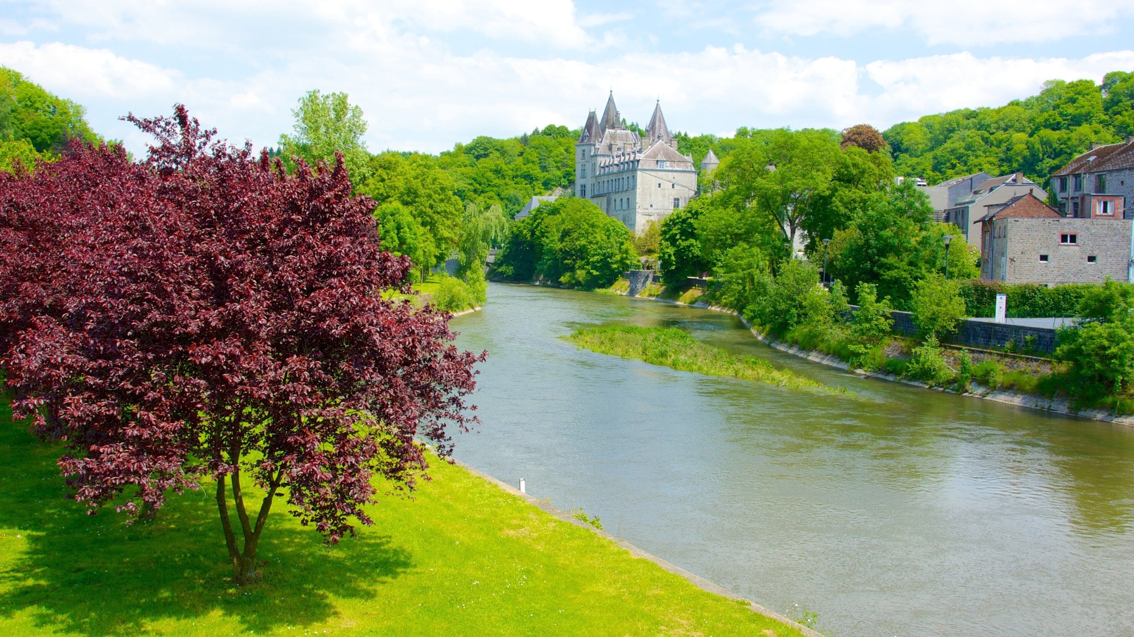 Durbuy which includes a park and a river or creek