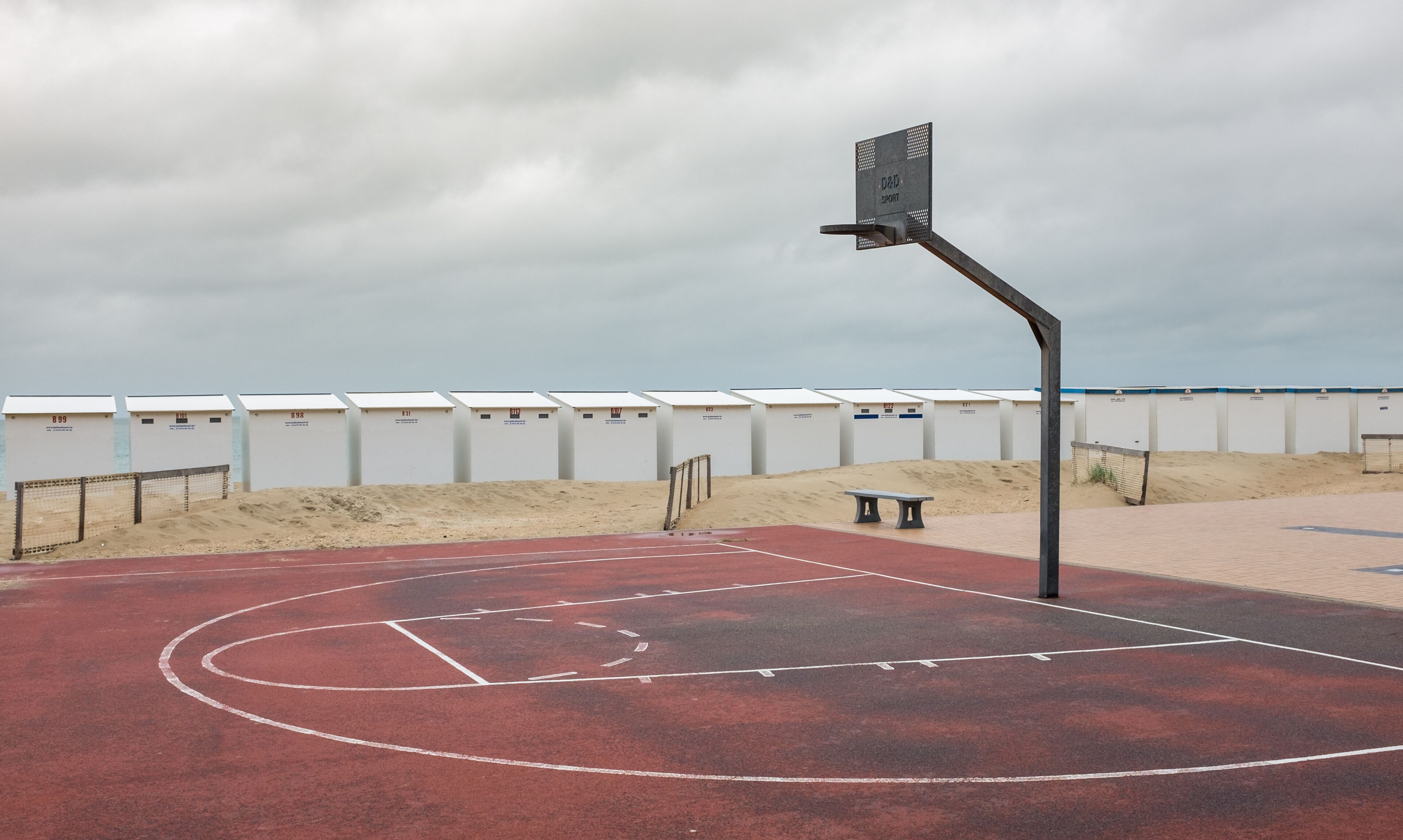 Illustration shows a basketball court on a deserted beach with cloudy sky, on Sunday 31 May 2015, in Sint Idesbald, Belgium.