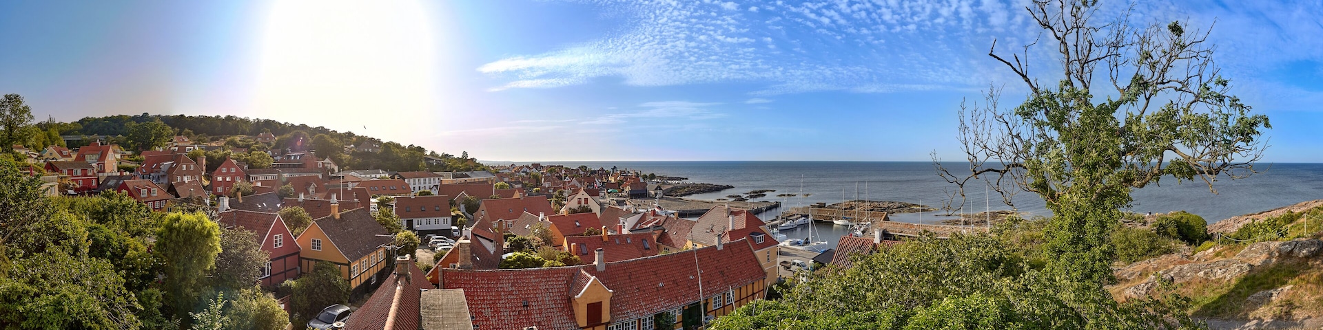Panoramic view on Gudhjem and Baltic sea, Bornholm island, Denmark