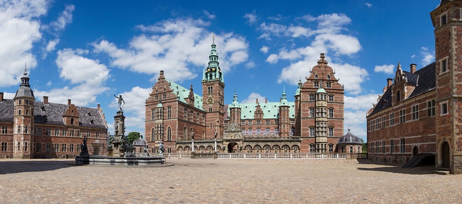 panorama view of the Frederiksborg Castle in Hillerod on a beautiful summer day