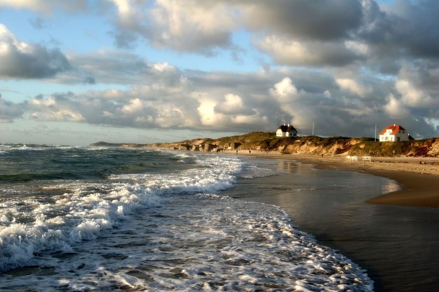 summer in denmark:beach of loekken, people on the beach