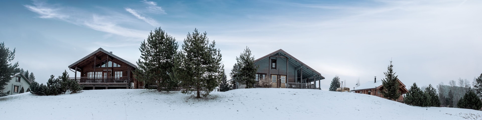 Wooden cottage in the winter's evening. Finland.