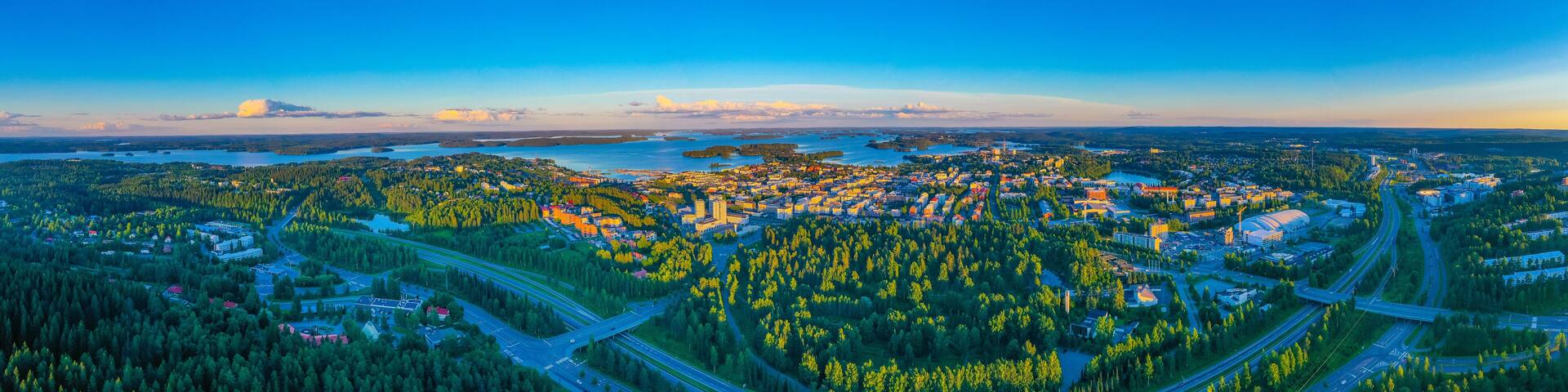 Sunset panorama of Finnish town Kuopio