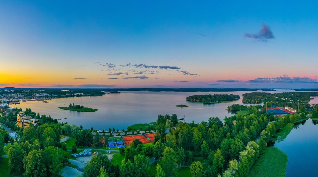 Sunset view of islands surrounding Finnish town Kuopio
