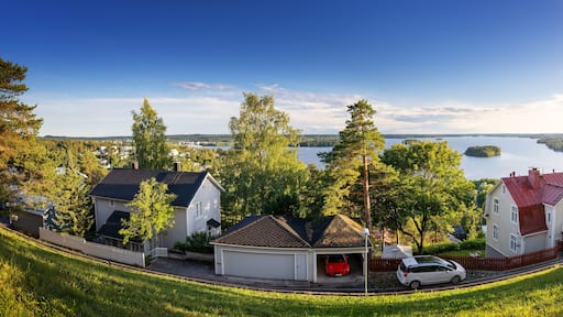 Pispala area in Tampere, Finland on beautiful sunny evening with view to lake Pyhajarvi