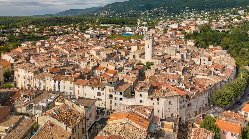 Aerial View of Vence Old Town and Surrounding Mountains in Provence