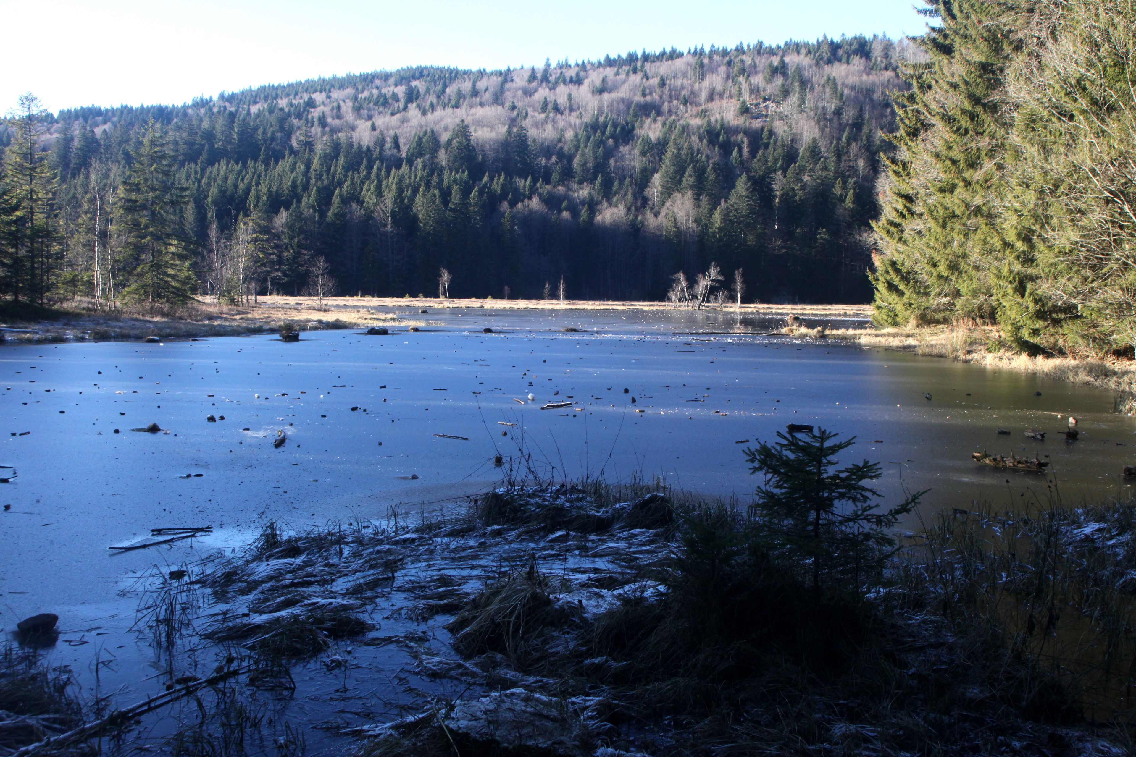Le lac de Lispach gelé.