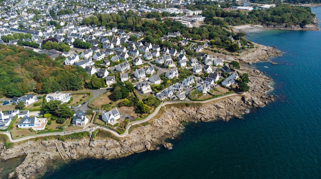 Aerial view of Concarneau, a medieval walled city in Brittany, France - Residential area on the outskirts of the town in the south of Finistère