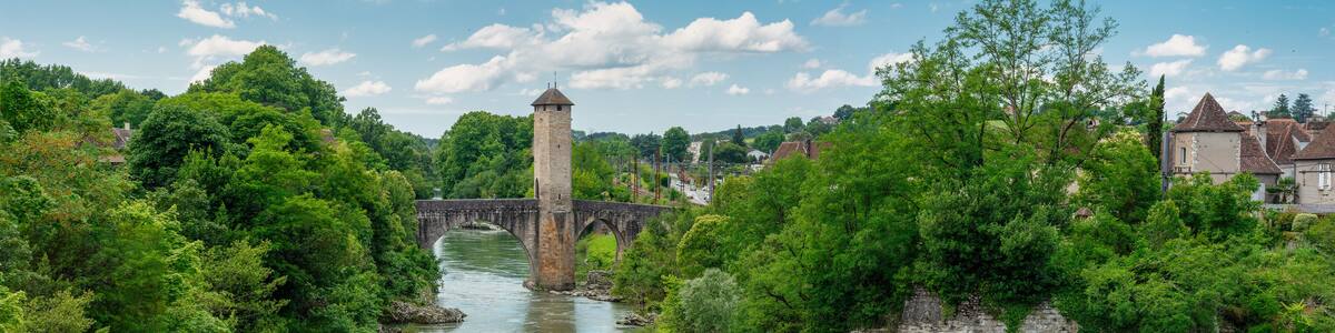 medieval bridge over river Gave de Pau in Orthez - France