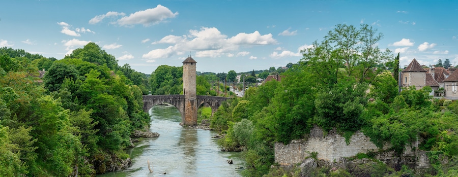 medieval bridge over river Gave de Pau in Orthez - France