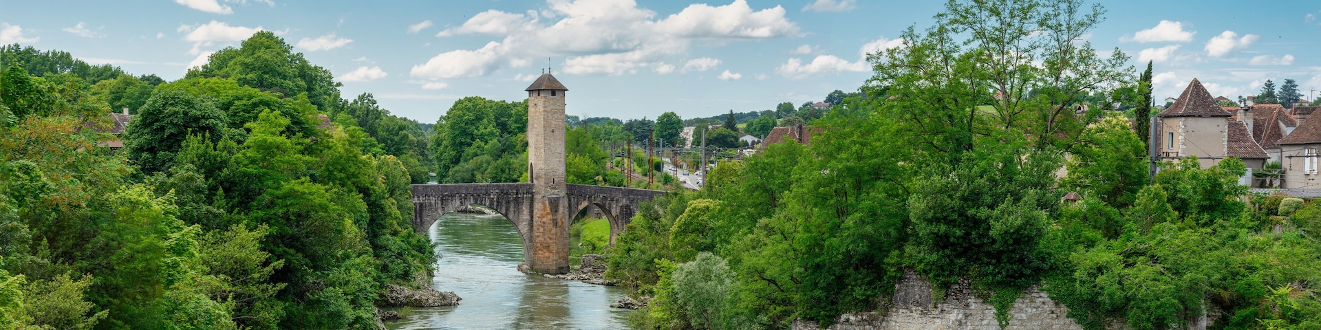 medieval bridge over river Gave de Pau in Orthez - France