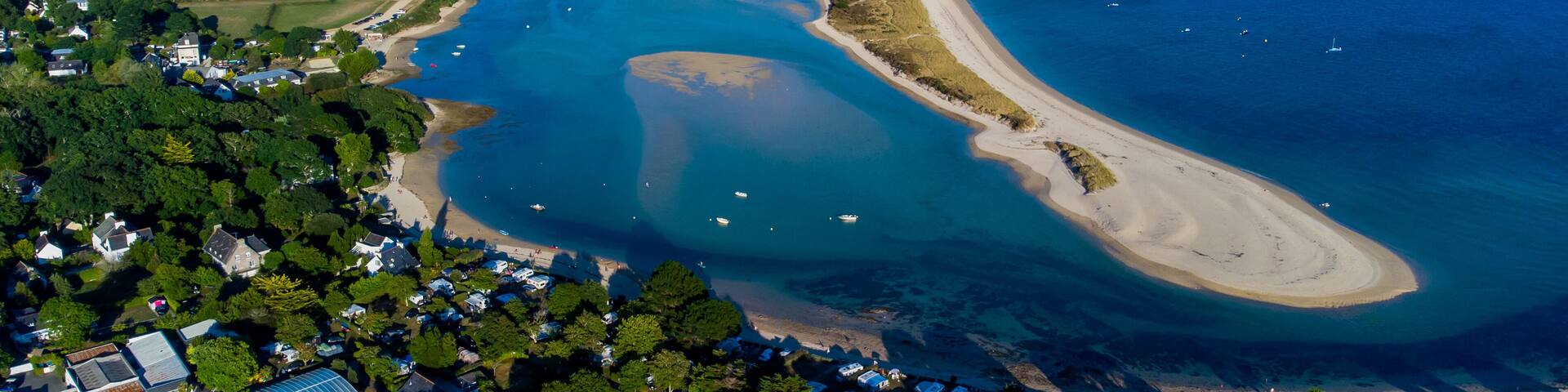 Aerial view of the Point of Groasguen in Bénodet, France - Sandy cay in Brittany in the Atlantic Ocean