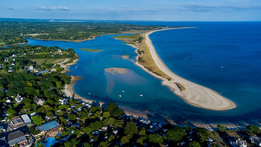 Aerial view of the Point of Groasguen in Bénodet, France - Sandy cay in Brittany in the Atlantic Ocean