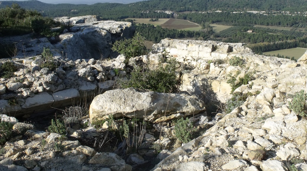 Castrum de Montpaon (commune de Fontvieille, dans les Bouches-du-Rhône). Vue sur le vallon du Mas-d'Auge.