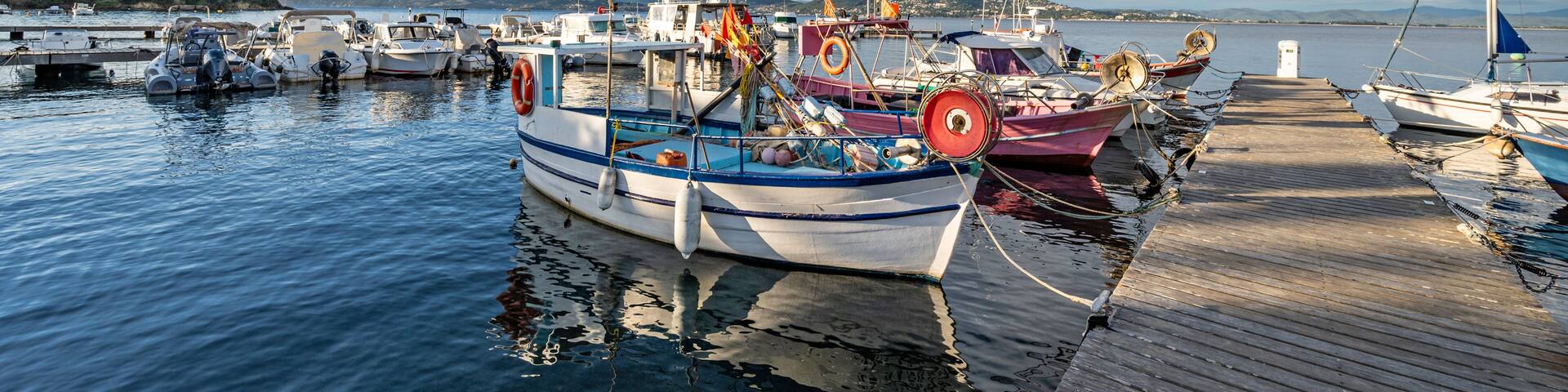 Small fishing port and marina of La Madrague de Giens, Hyères, Côte d’Azur, France