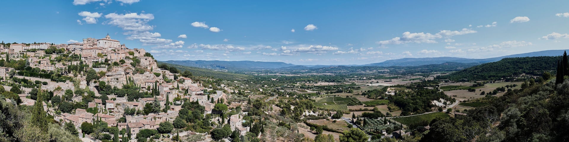 Sunny blue sky over landscape, Gordes, France