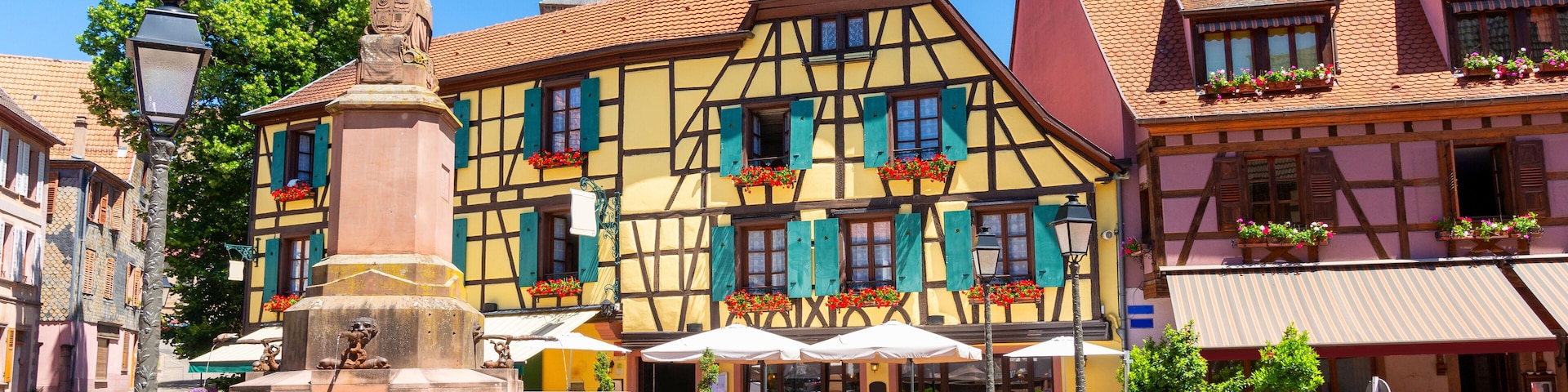 beautiful architecture in Ribeauvillé town, Alsace, France