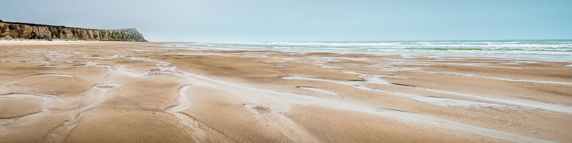 Panoramic view of Cap Blanc-Nez surrounded by the beach and the sea in France