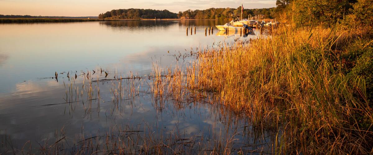 sunset view from historical lower marlboro landing in calvert county owings southern maryland usa