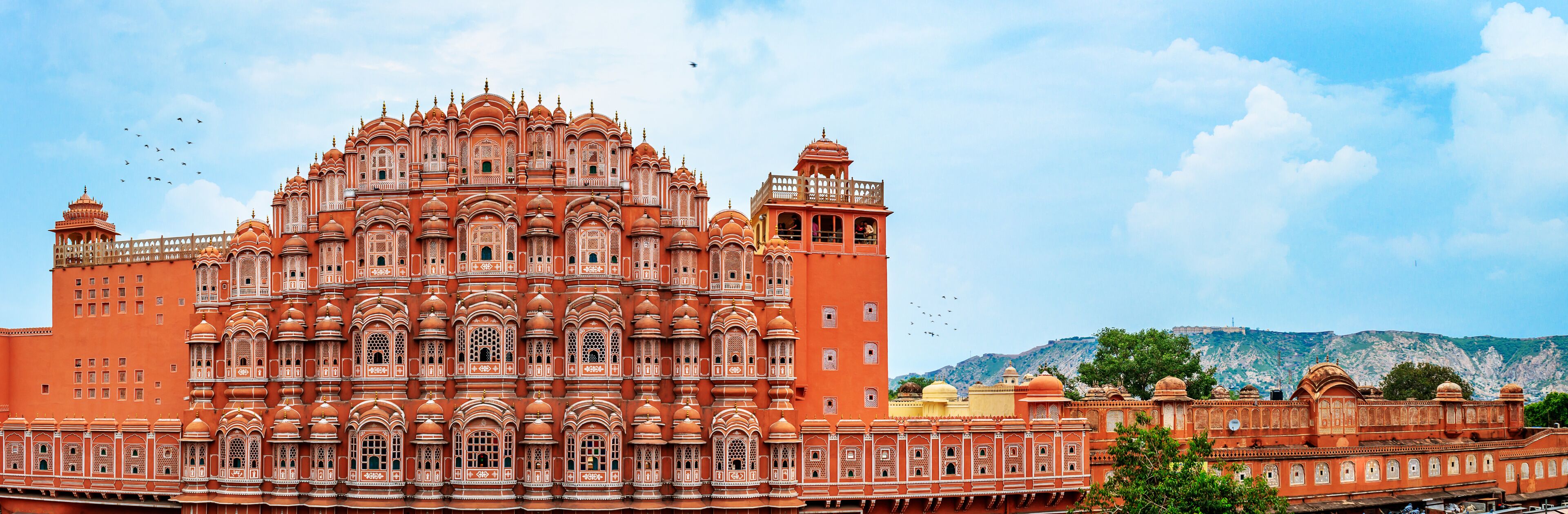 panaroma Hawamahal famous monument in india (palace of the winds) panorama, Jaipur Rajasthan