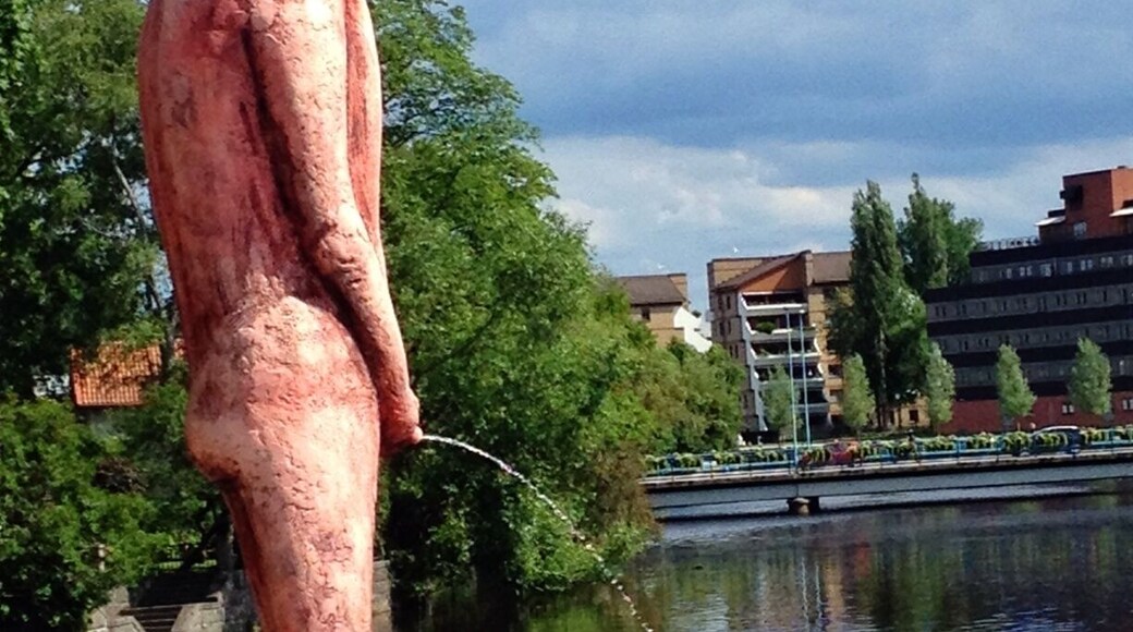 A peeing man in Orebro Sweden. Anti public peeing