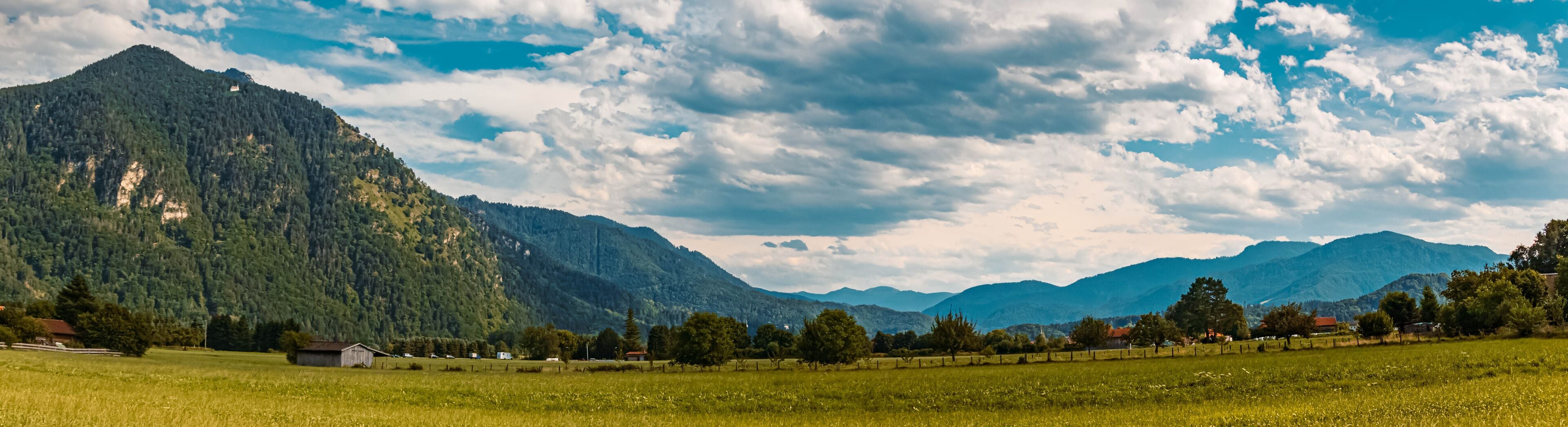High resolution stitched panorama of a beautiful alpine summer view at Grassau near the famous Chiemsee, Bavaria, Germany