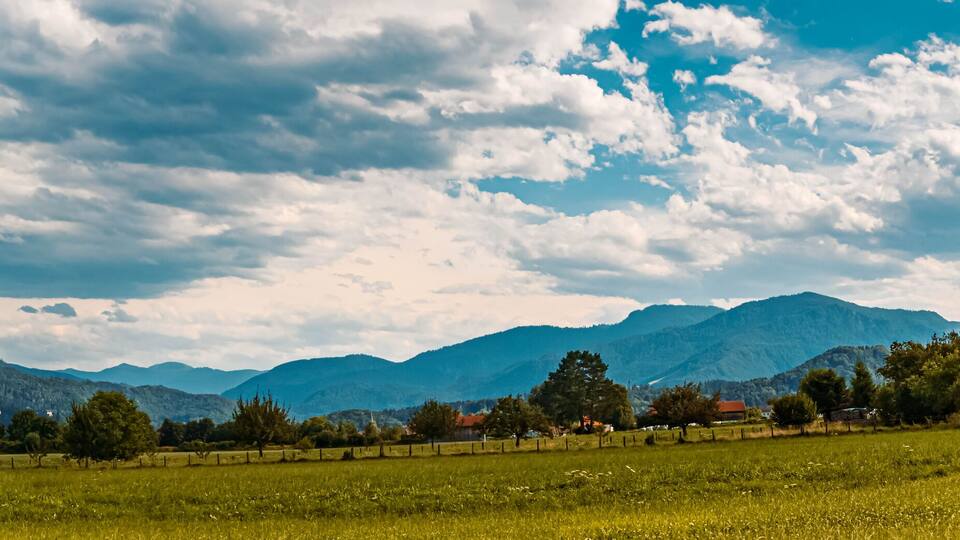 High resolution stitched panorama of a beautiful alpine summer view at Grassau near the famous Chiemsee, Bavaria, Germany