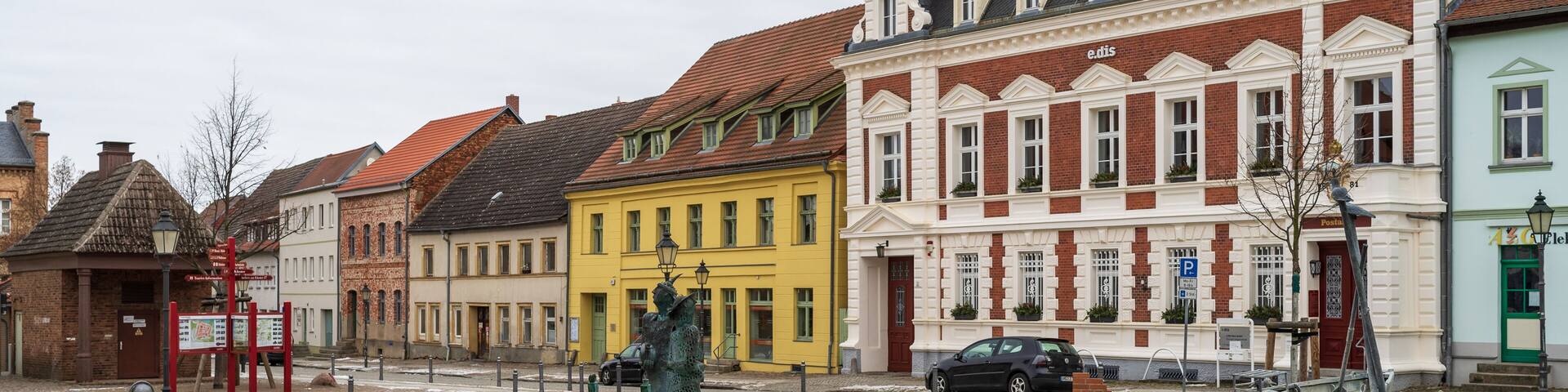 Angermuende, Germany. Market Square in the center of an old medieval town (founded in 1254) in the district of Uckermark in the state of Brandenburg.