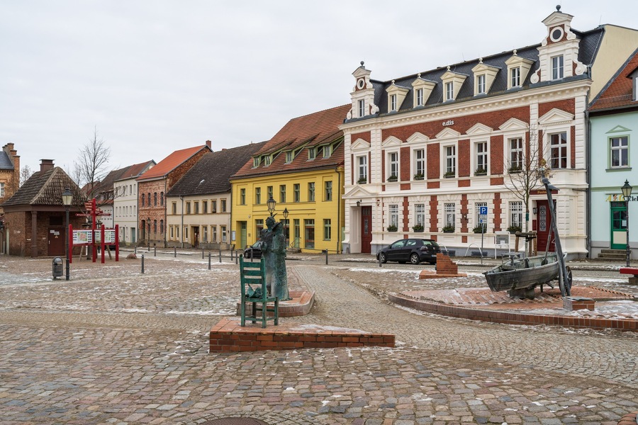 Angermuende, Germany. Market Square in the center of an old medieval town (founded in 1254) in the district of Uckermark in the state of Brandenburg.