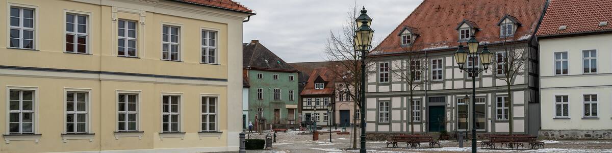 Angermuende, Germany. Market Square in the center of an old medieval town (founded in 1254) in the district of Uckermark in the state of Brandenburg.