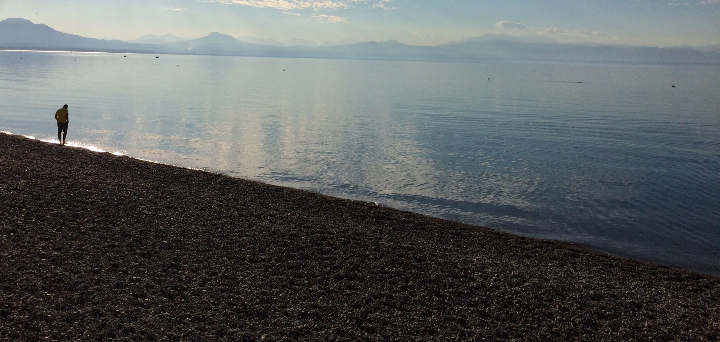 The Corinthian Gulf from the pebble beach in Loutraki. The town is known for its mineral water and thermal spa. Because it is just an hour away, Loutraki is the weekend getaway spot for Athenians.