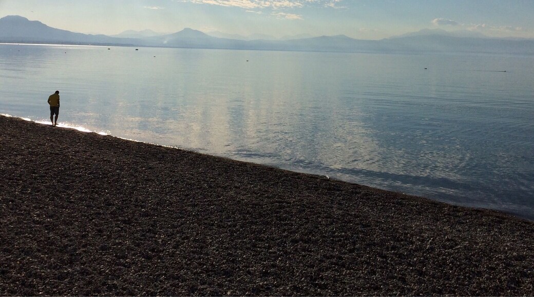 The Corinthian Gulf from the pebble beach in Loutraki. The town is known for its mineral water and thermal spa. Because it is just an hour away, Loutraki is the weekend getaway spot for Athenians.