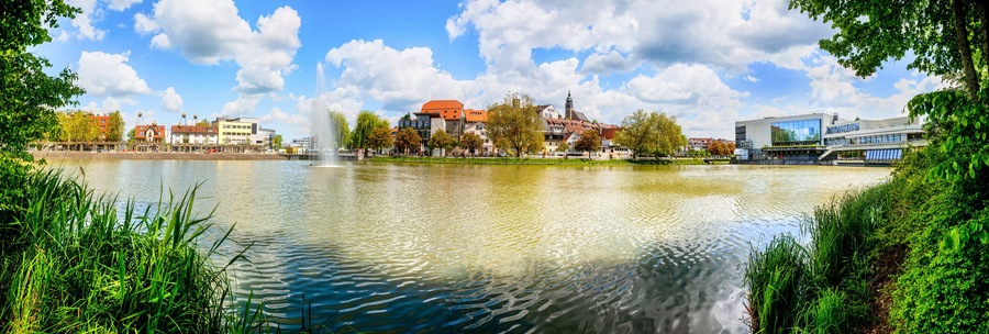 Panorama of the upper lake with view to the city in Böblingen, Germany