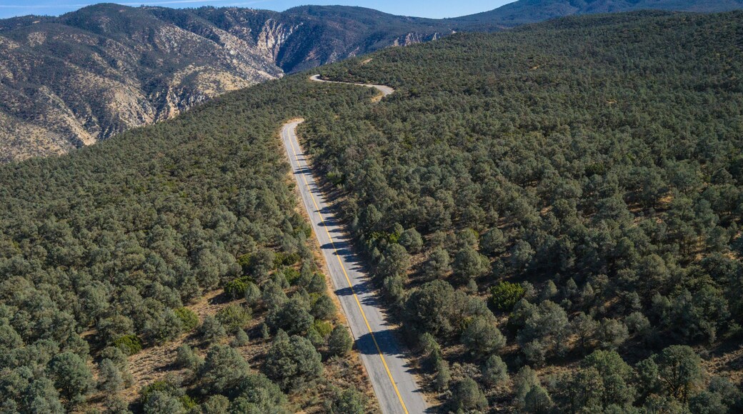 Narrow road runs through the mountains north of Los Angeles California.