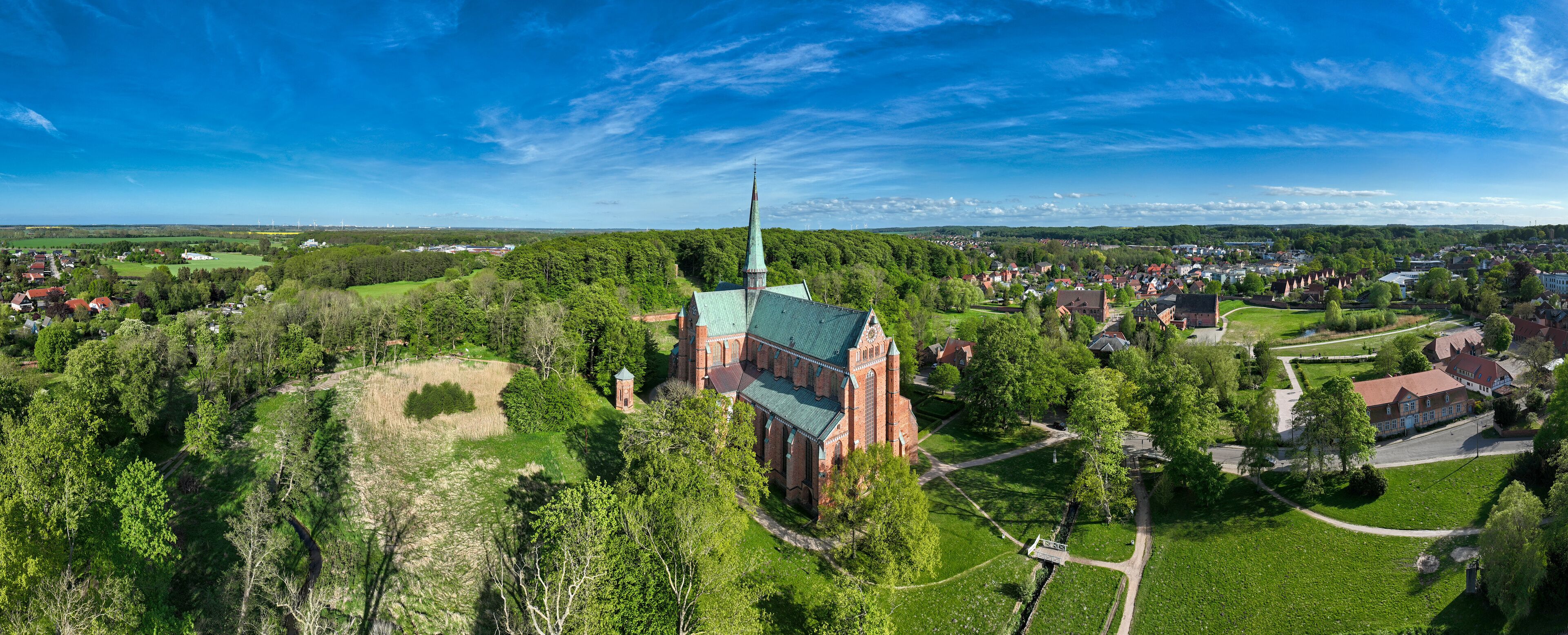 Aerial panoramic view from the Minster building with parc area in Bad Doberan, Germany