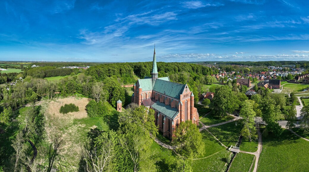 Aerial panoramic view from the Minster building with parc area in Bad Doberan, Germany