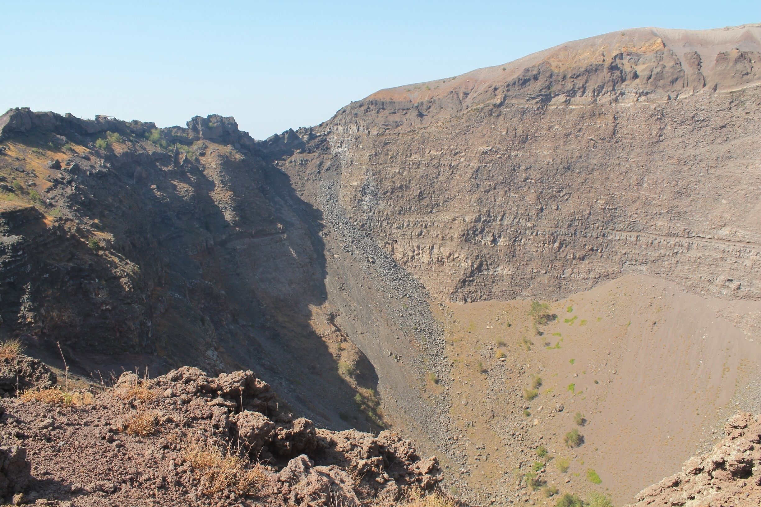 Be prepared for a long hard hot trek up the mountain. Well organised and costs 10 euro unless you are shorter than 1.2 metres. 
All around you it is clear where the magma has descended the slopes. It is one of the most active of the european volcanoes and has erupted 80+ times since the pompeii eruption in 79AD. No smoke or red bubbling larva... but a distinct smell of sulphur. At the top there is the opportunity to but gifts and refreshments...