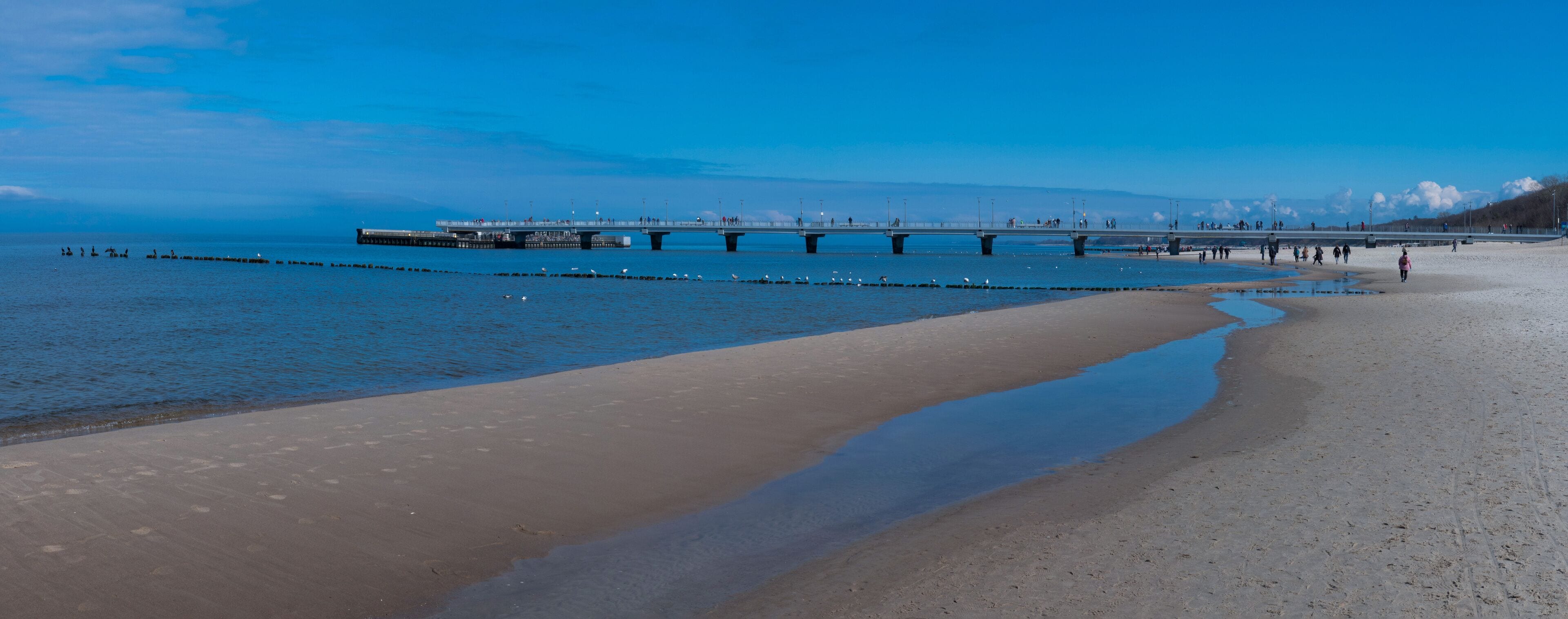 Panoramic view of coast of the Baltic Sea. Kolobrzeg, Poland