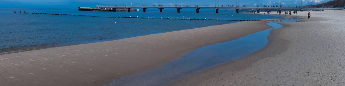 Panoramic view of coast of the Baltic Sea. Kolobrzeg, Poland