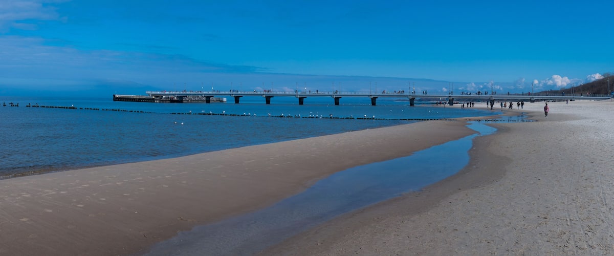 Panoramic view of coast of the Baltic Sea. Kolobrzeg, Poland