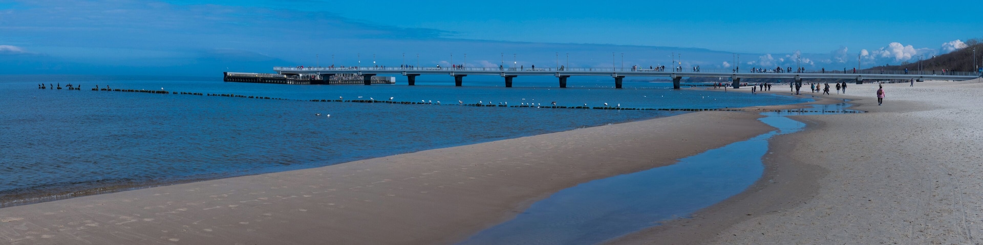 Panoramic view of coast of the Baltic Sea. Kolobrzeg, Poland