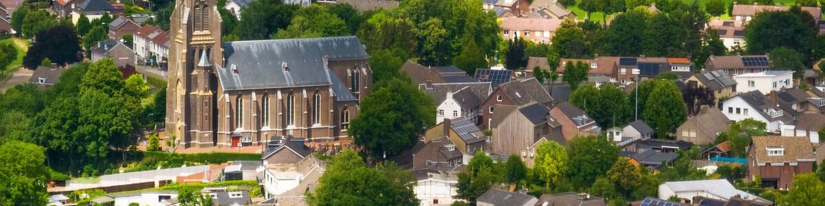 Aerial view of the small village Vijlen and countryside, Zuid Limburg, Netherlands.